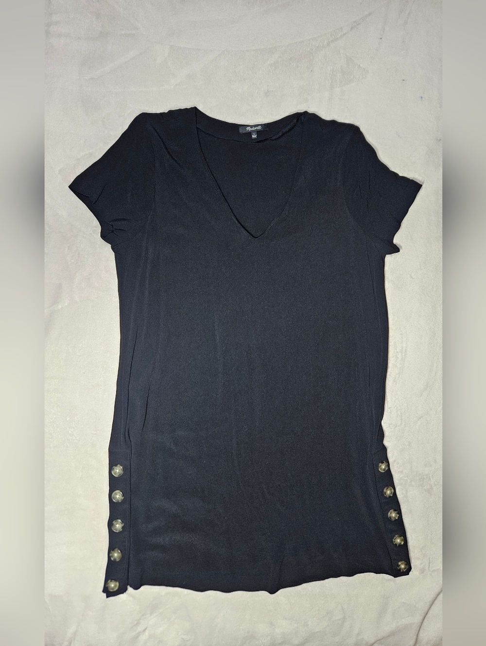 Madewell Black V-Neck Dress Sleeve with Side Button Details
